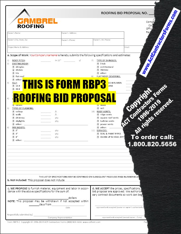 Roofing Contractor Bid & Estimate Forms